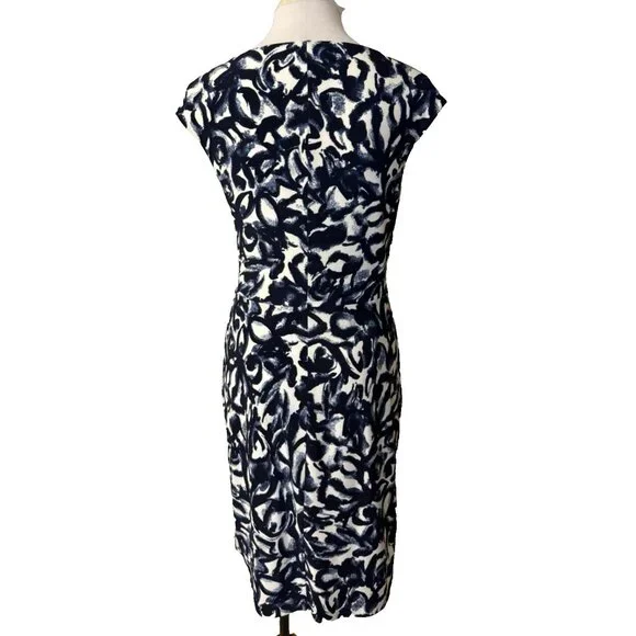 Ralph Lauren Dress 8 Stretch Sheath Blue Ivory Washable Knot Sleeveless NEW - Picture 4 of 13